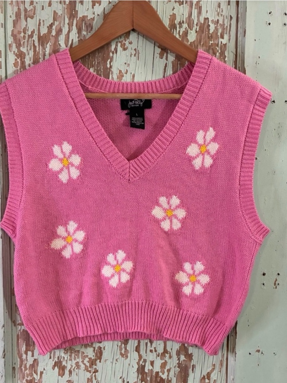 Just Polly Women’s pink daisy floral cropped sweater vest 4X